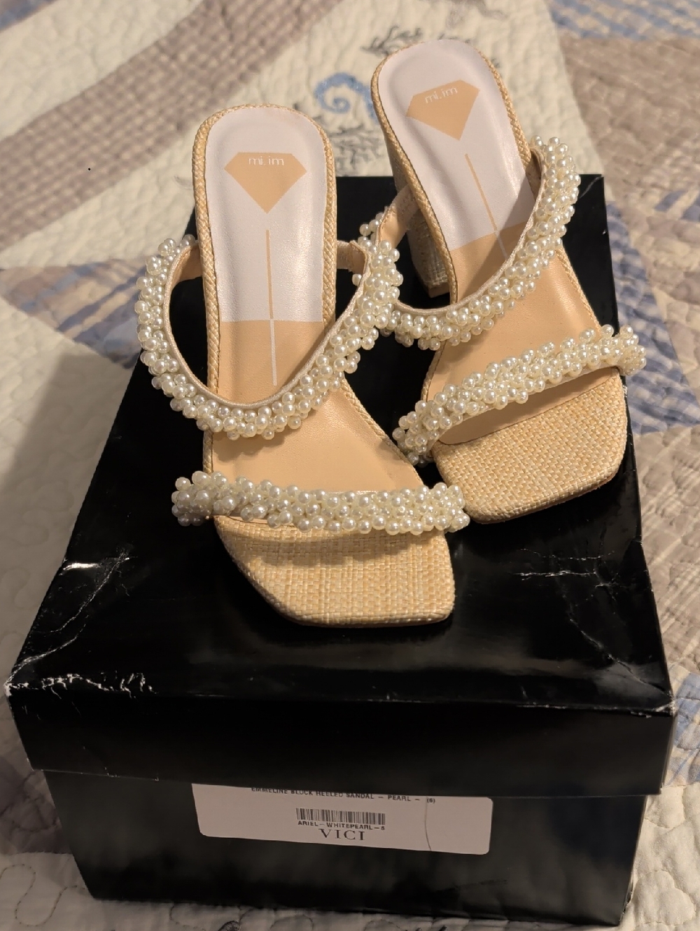 Vici Pearl-Embellished Beige Heeled Sandals